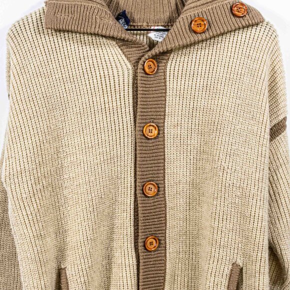 Bambergers Chunky Knit Sweater Cardigan Medium VTG 60s 70s Wood Buttons - Picture 3 of 9